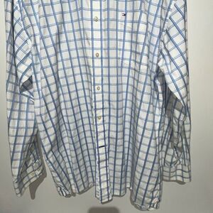 Tommy Hilfiger White Blue 80's 2 Ply Cotton Long Sleeve Button Down Shirt XL